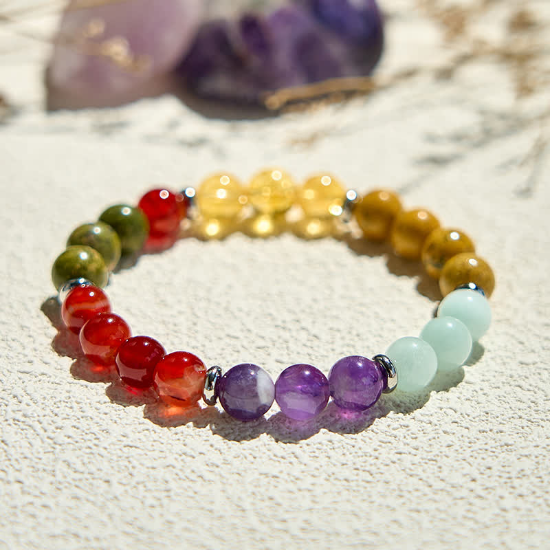 Bracelet Olivenorma en perles de 8 mm avec cinq pierres naturelles