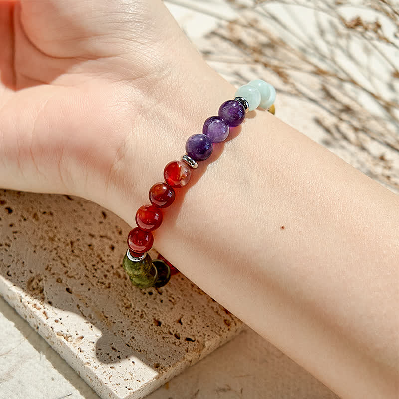 Bracelet Olivenorma en perles de 8 mm avec cinq pierres naturelles