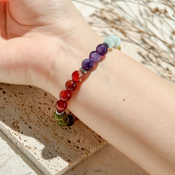 Bracelet Olivenorma en perles de 8 mm avec cinq pierres naturelles