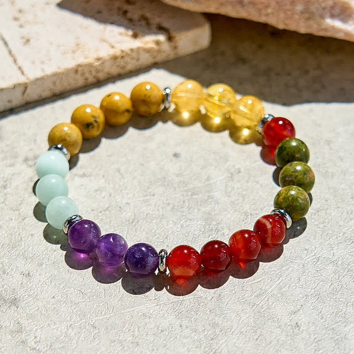 Bracelet Olivenorma en perles de 8 mm avec cinq pierres naturelles