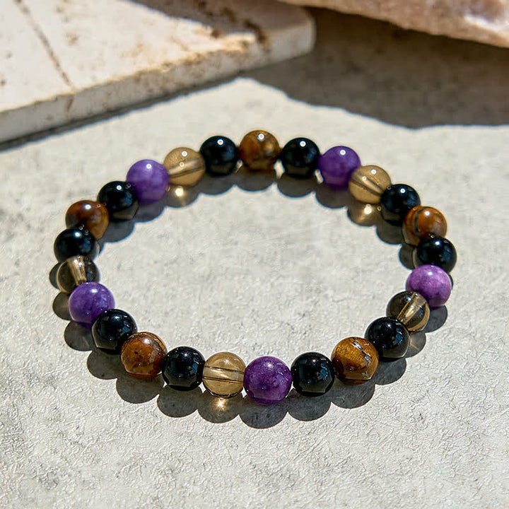 Bracelet de perles en obsidienne et œil de tigre et charoïte Olivenorma