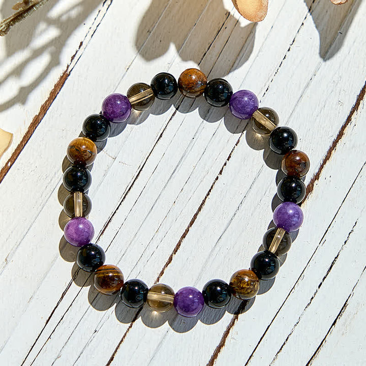 Bracelet de perles en obsidienne et œil de tigre et charoïte Olivenorma