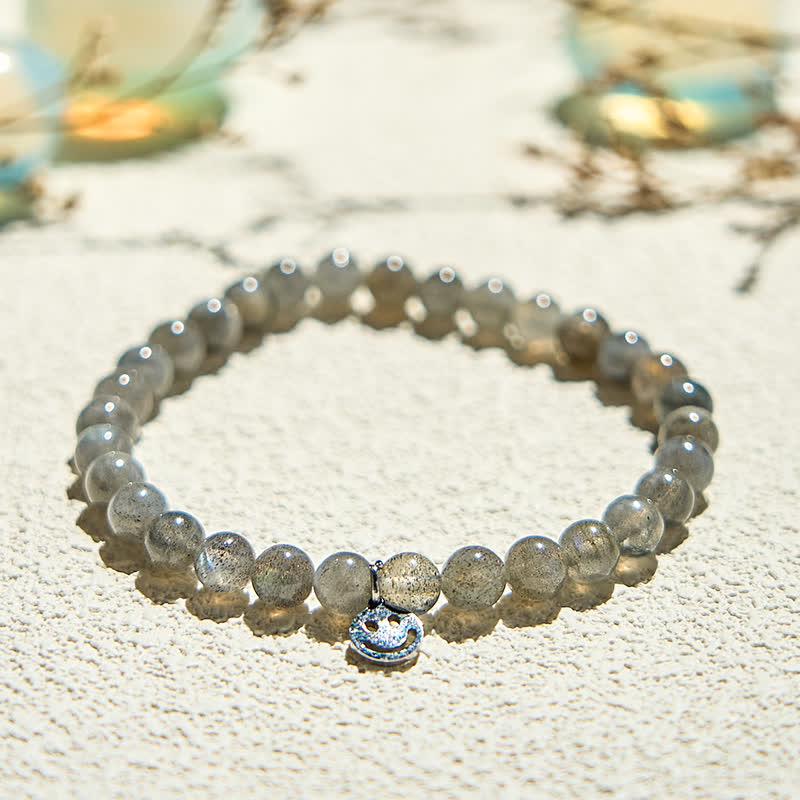 Bracelet pendentif smiley en perles de labradorite naturelle Olivenorma