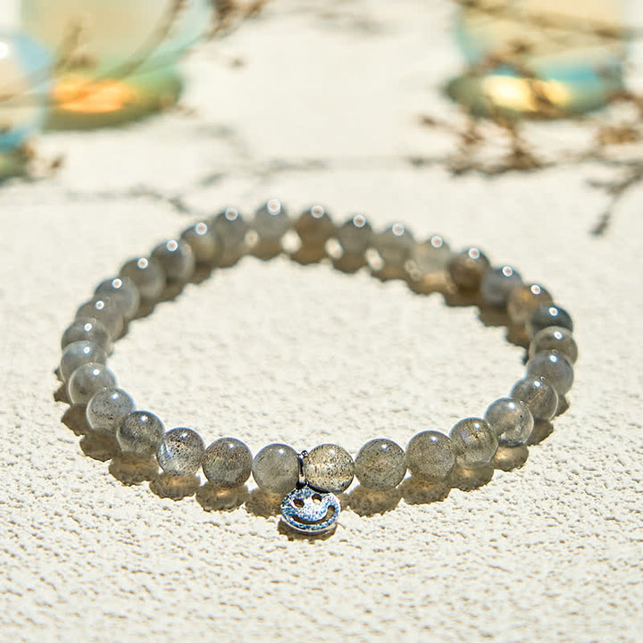 Bracelet pendentif smiley en perles de labradorite naturelle Olivenorma