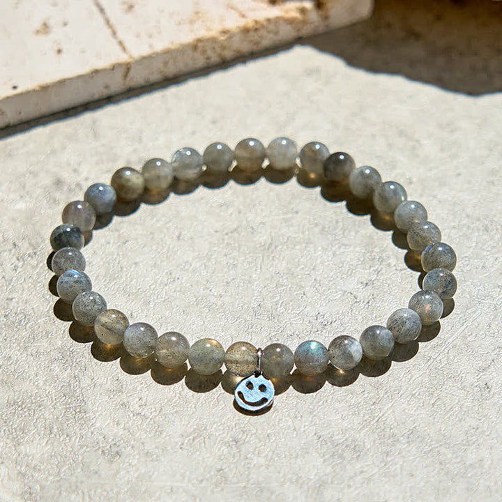 Bracelet pendentif smiley en perles de labradorite naturelle Olivenorma