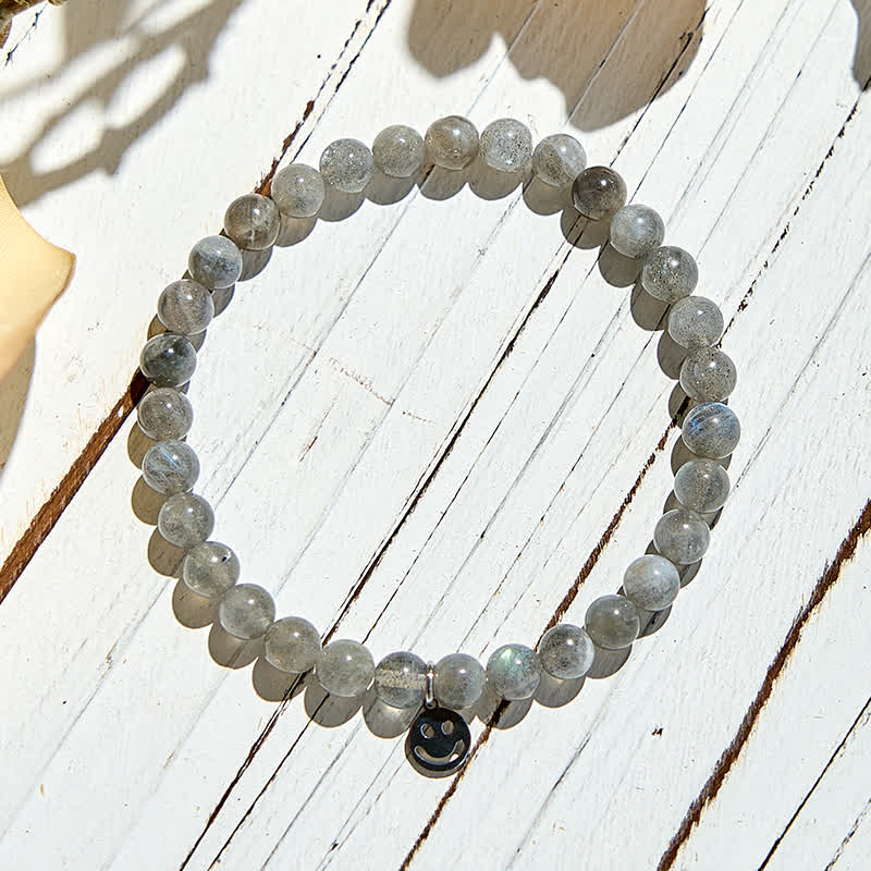 Bracelet pendentif smiley en perles de labradorite naturelle Olivenorma