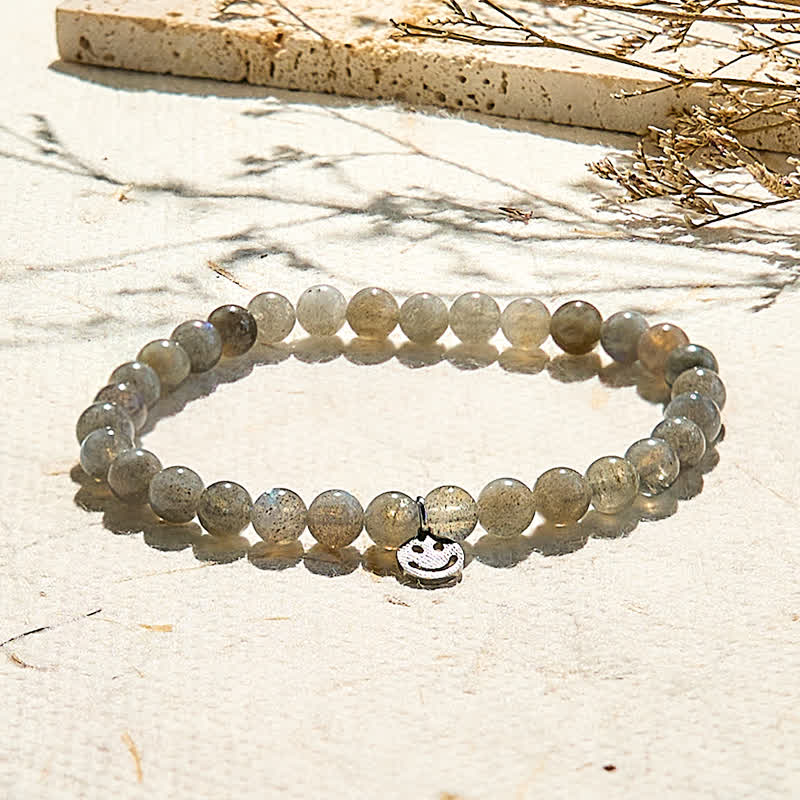 Bracelet pendentif smiley en perles de labradorite naturelle Olivenorma
