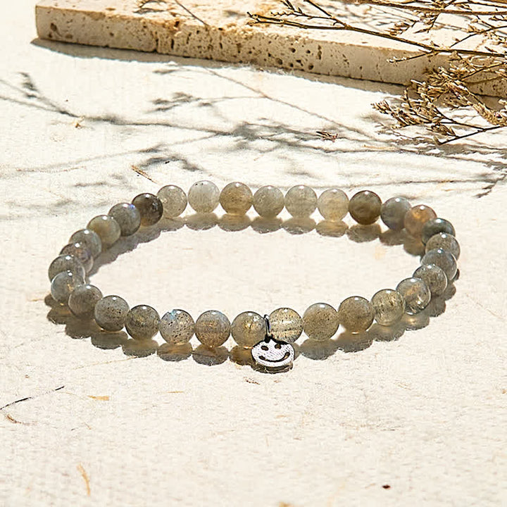 Bracelet pendentif smiley en perles de labradorite naturelle Olivenorma