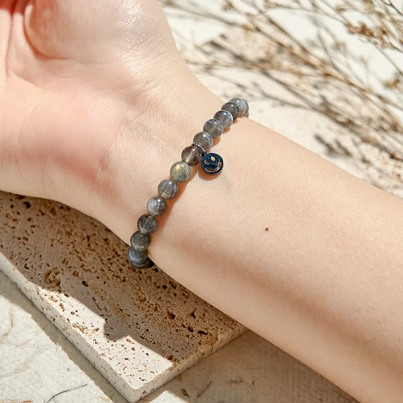 Bracelet pendentif smiley en perles de labradorite naturelle Olivenorma