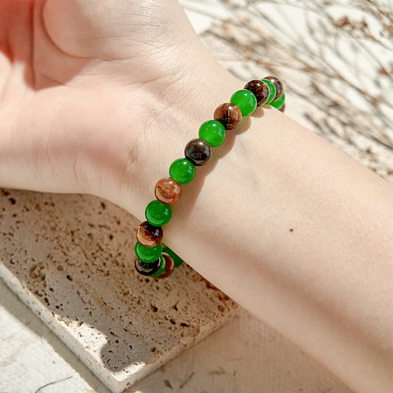 Bracelet en perles d'aventurine verte et œil de tigre de 8 mm Olivenorma