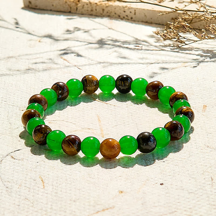 Bracelet en perles d'aventurine verte et œil de tigre de 8 mm Olivenorma