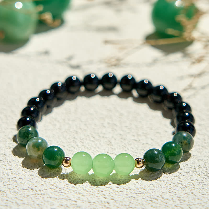 Bracelet en perles d'agate mousse d'obsidienne naturelle Olivenorma