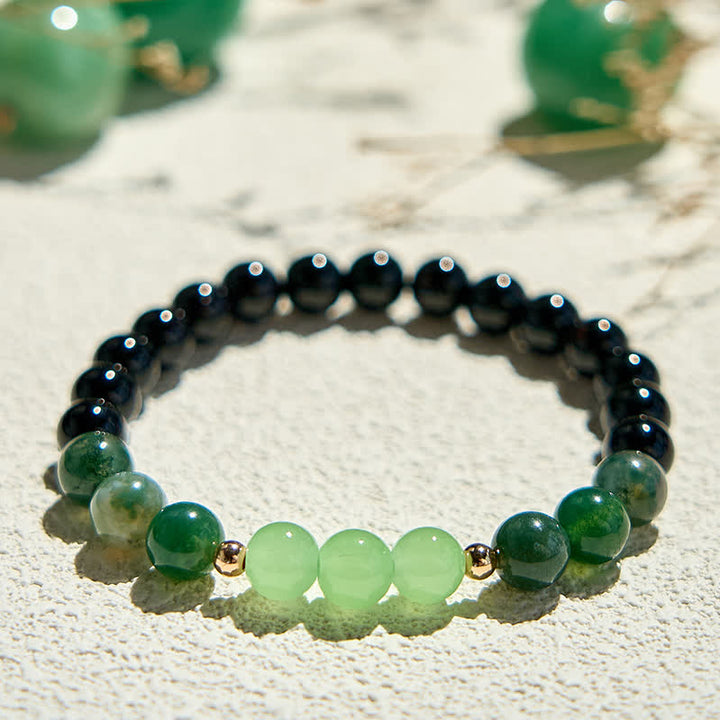 Bracelet en perles d'agate mousse d'obsidienne naturelle Olivenorma