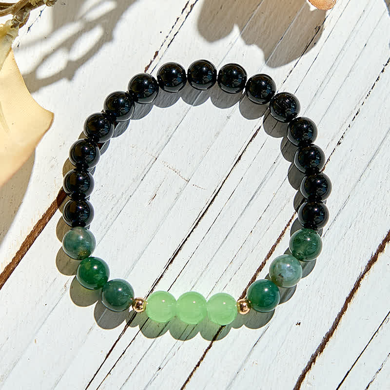 Bracelet en perles d'agate mousse d'obsidienne naturelle Olivenorma