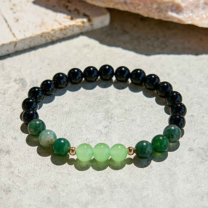 Bracelet en perles d'agate mousse d'obsidienne naturelle Olivenorma