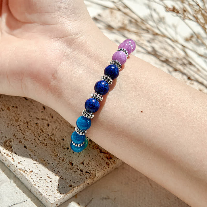 Bracelet en perles d'apatite bleue et d'amazonite naturelles Olivenorma