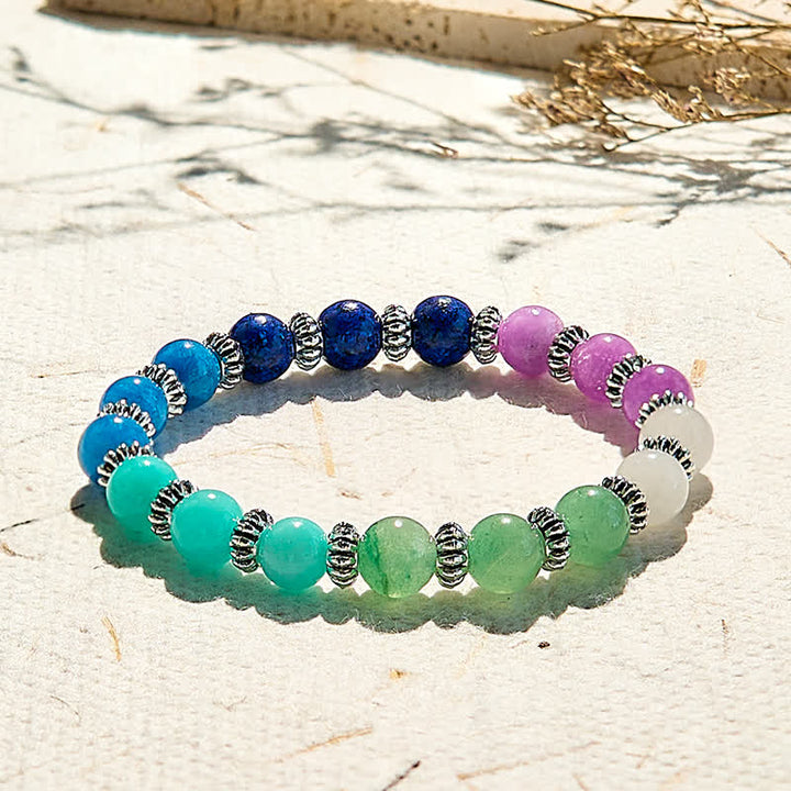 Bracelet en perles d'apatite bleue et d'amazonite naturelles Olivenorma