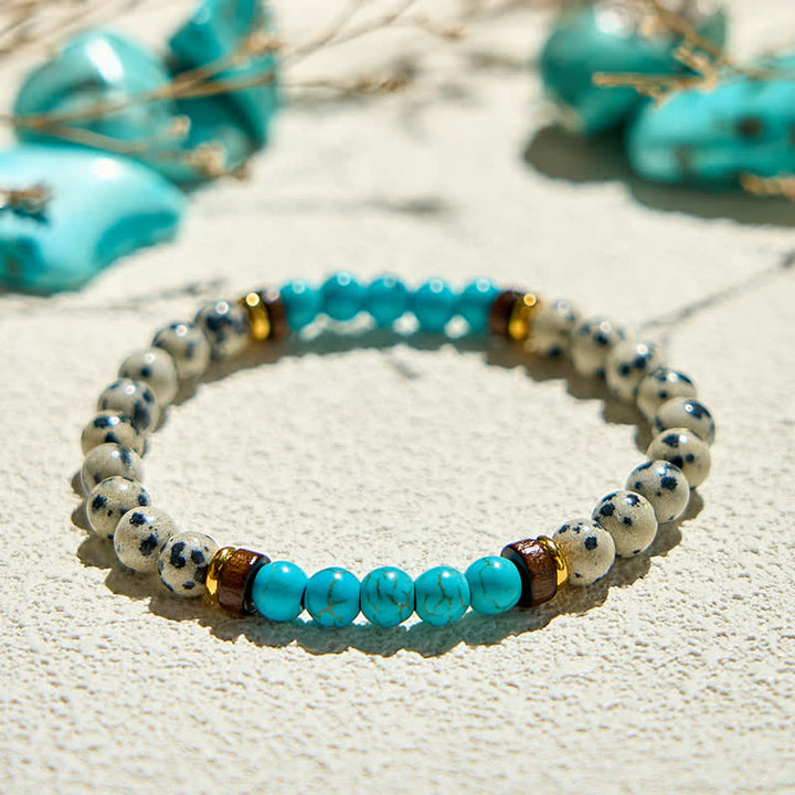 Bracelet en perles de jaspe dalmatien naturel et turquoise Olivenorma