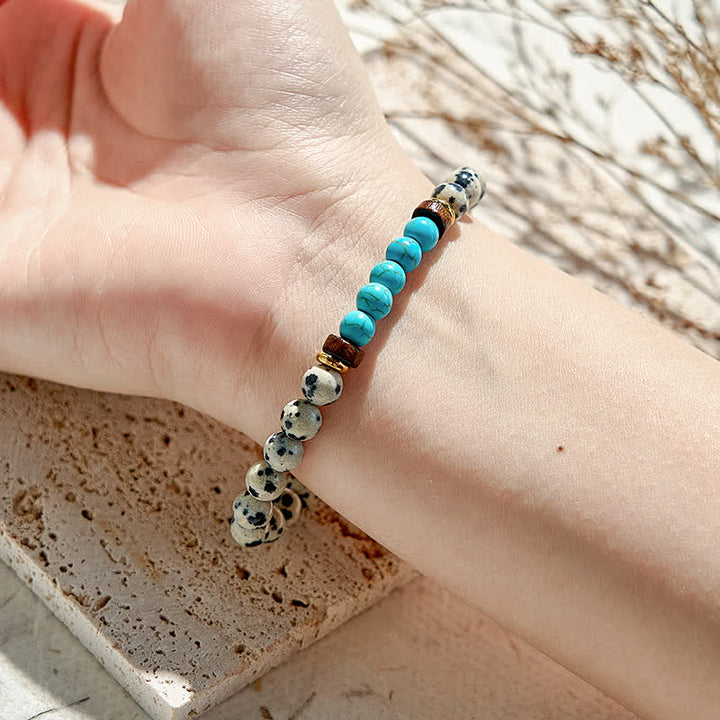 Bracelet en perles de jaspe dalmatien naturel et turquoise Olivenorma