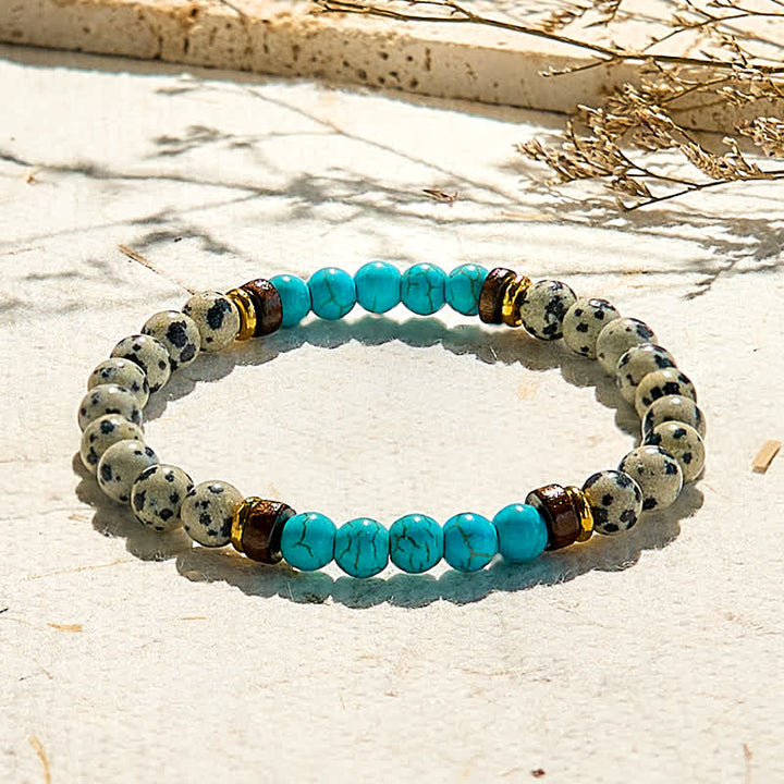Bracelet en perles de jaspe dalmatien naturel et turquoise Olivenorma