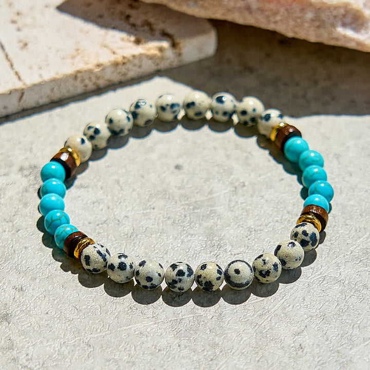 Bracelet en perles de jaspe dalmatien naturel et turquoise Olivenorma
