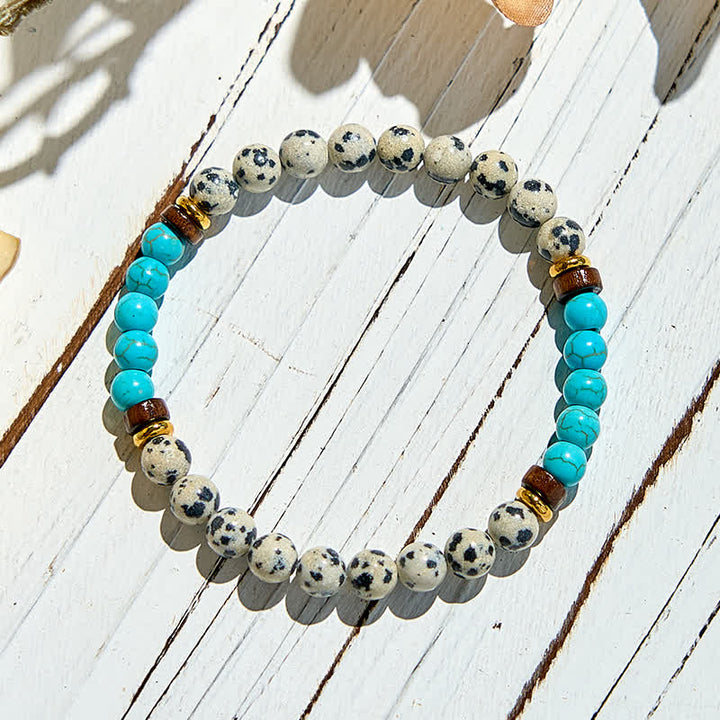 Bracelet en perles de jaspe dalmatien naturel et turquoise Olivenorma