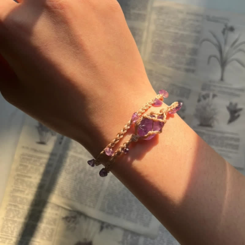 Bracelet tressé en cristal d'améthyste naturelle Olivenorma