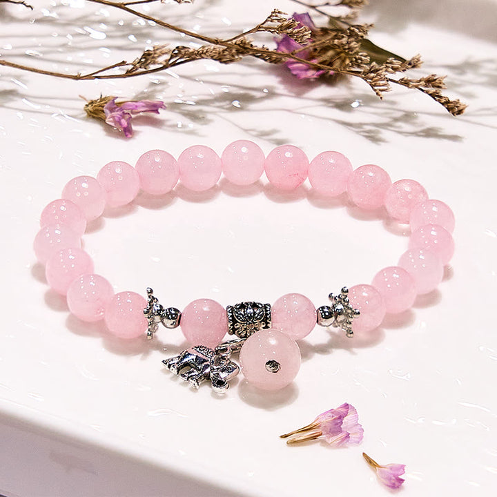 Bracelet à breloques éléphant en quartz rose Olivenorma