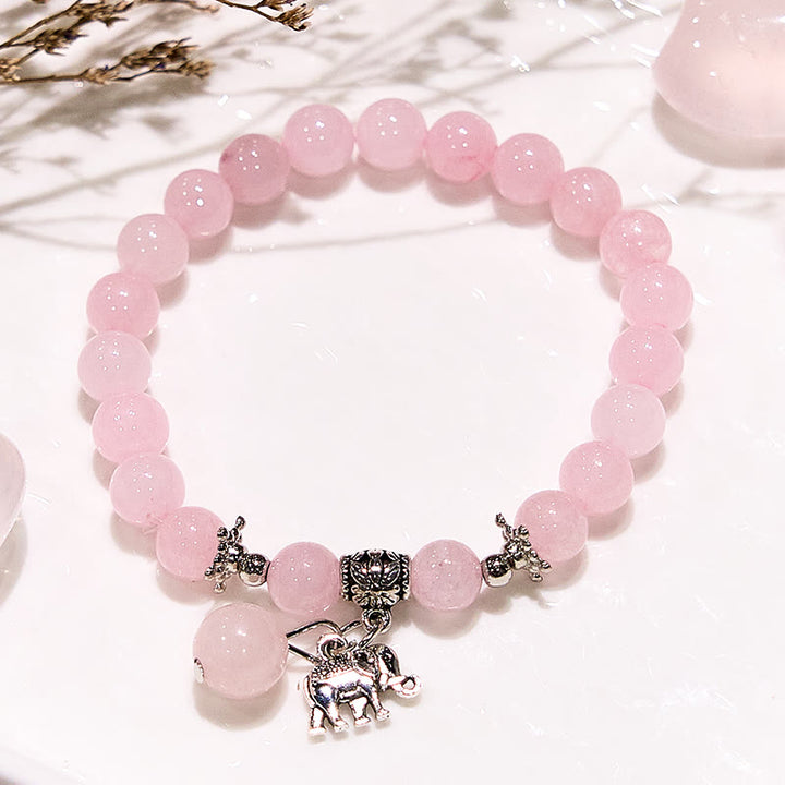 Bracelet à breloques éléphant en quartz rose Olivenorma