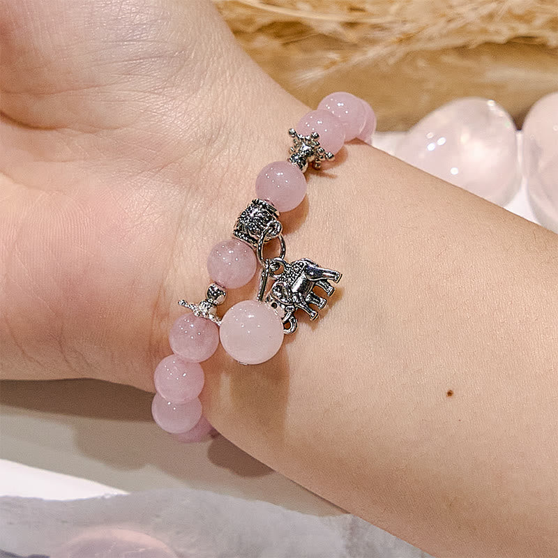 Bracelet à breloques éléphant en quartz rose Olivenorma