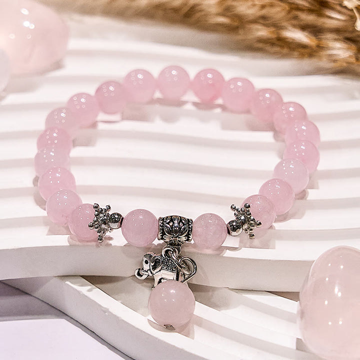 Bracelet à breloques éléphant en quartz rose Olivenorma