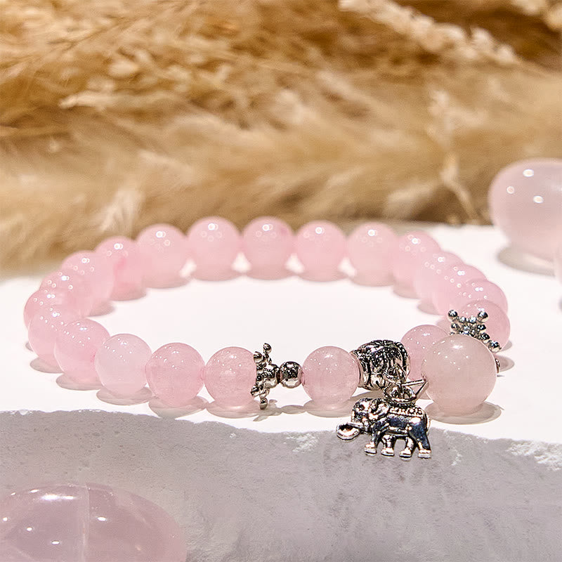 Bracelet à breloques éléphant en quartz rose Olivenorma