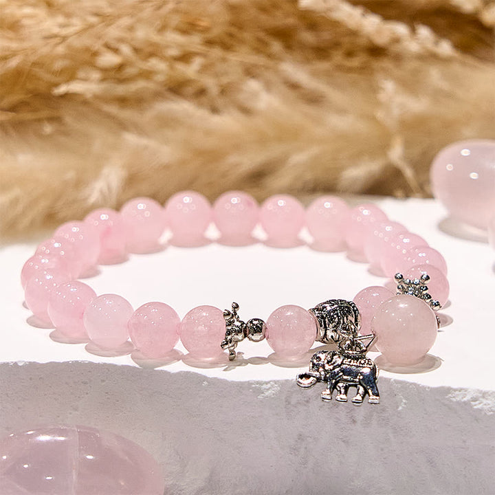 Bracelet à breloques éléphant en quartz rose Olivenorma
