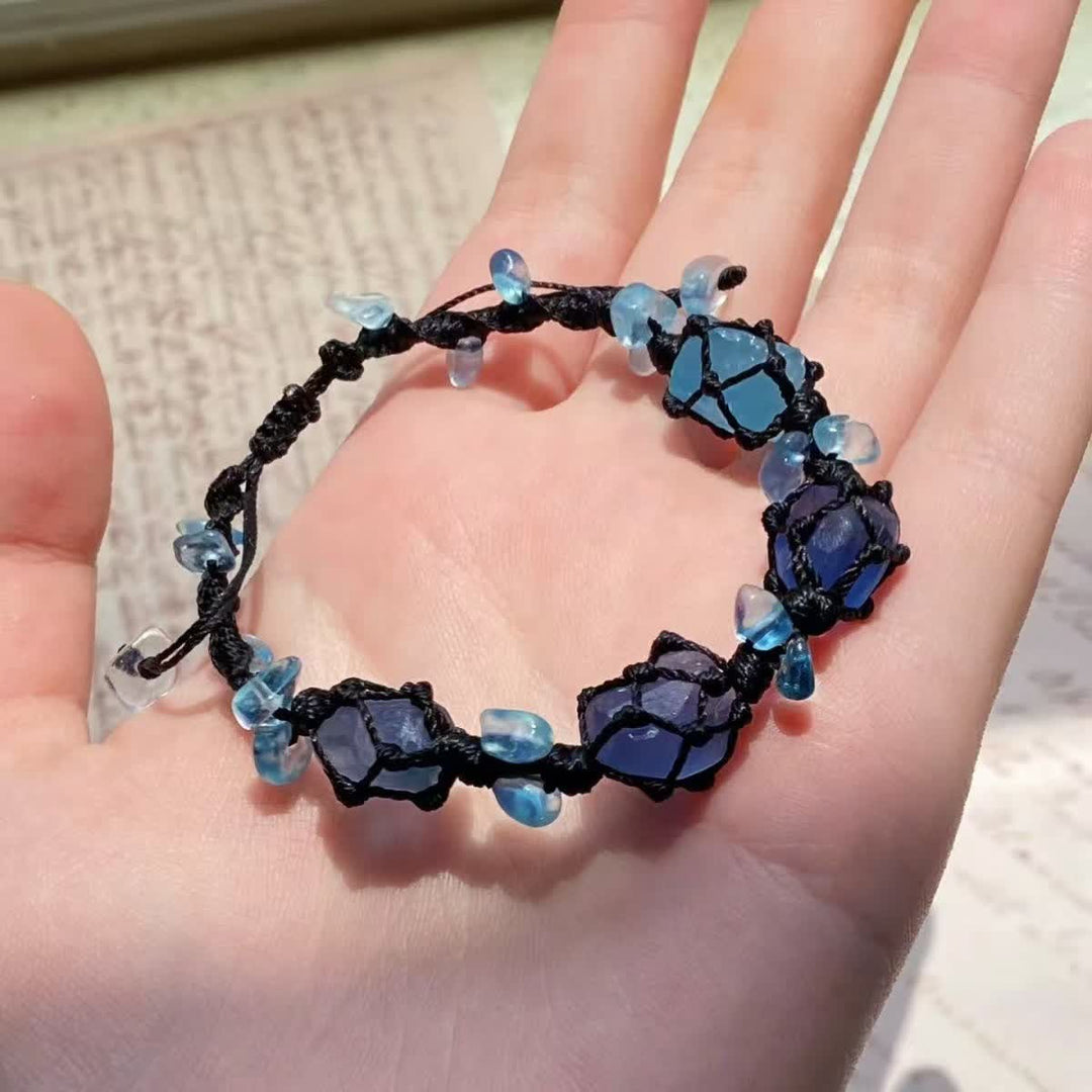 Bracelet tressé en apatite bleue et aigue-marine naturelle Olivenorma
