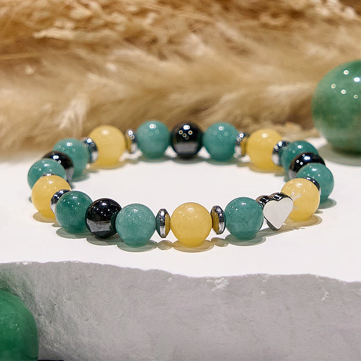 Bracelet en perles de cœur en jade jaune et aventurine verte Olivenorma