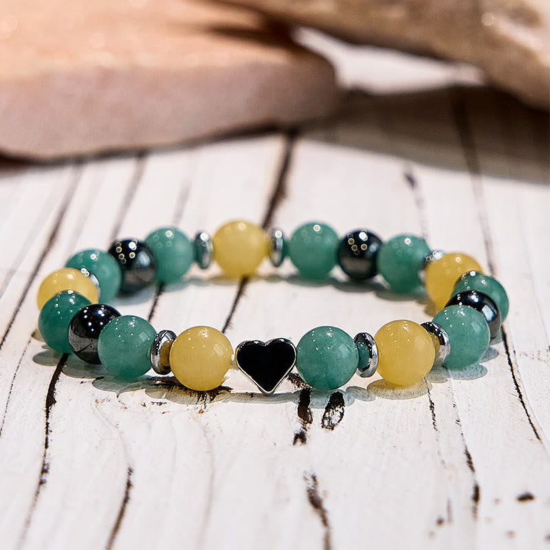 Bracelet en perles de cœur en jade jaune et aventurine verte Olivenorma