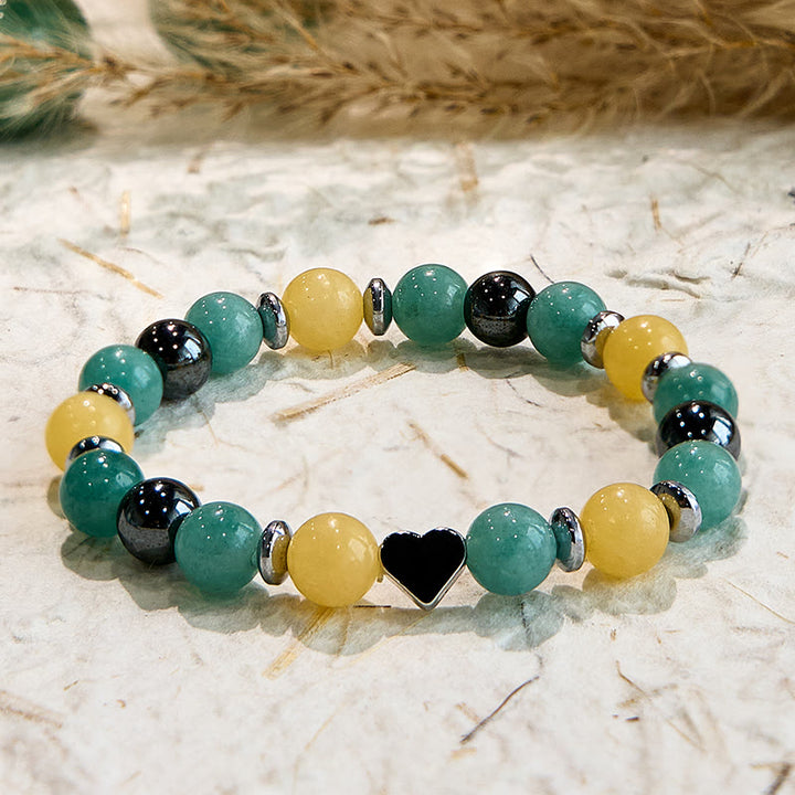 Bracelet en perles de cœur en jade jaune et aventurine verte Olivenorma