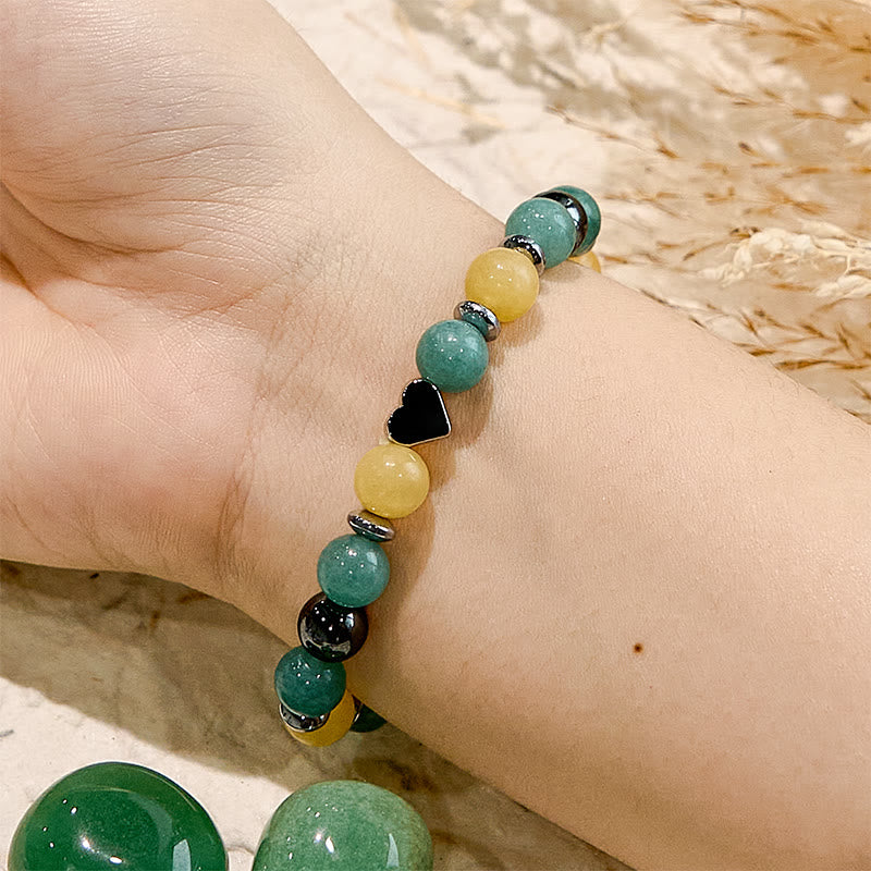 Bracelet en perles de cœur en jade jaune et aventurine verte Olivenorma