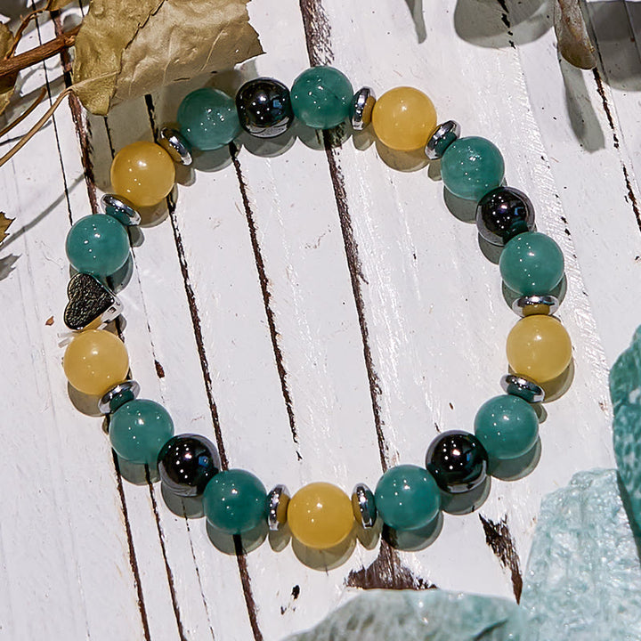Bracelet en perles de cœur en jade jaune et aventurine verte Olivenorma