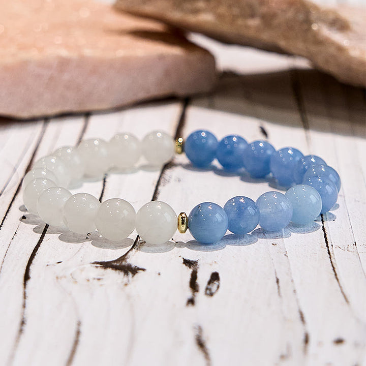 Bracelet de guérison en jade blanc et aigue-marine naturelle Olivenorma