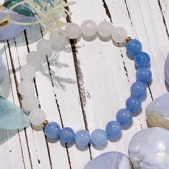 Bracelet de guérison en jade blanc et aigue-marine naturelle Olivenorma