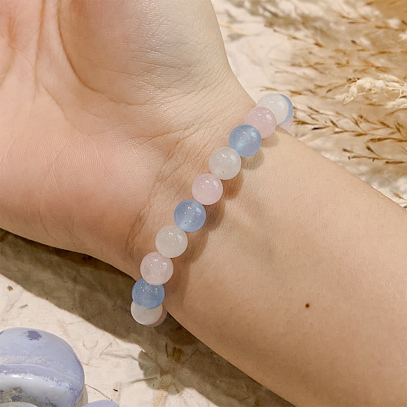 Bracelet en perles de jade blanc aigue-marine Olivenorma