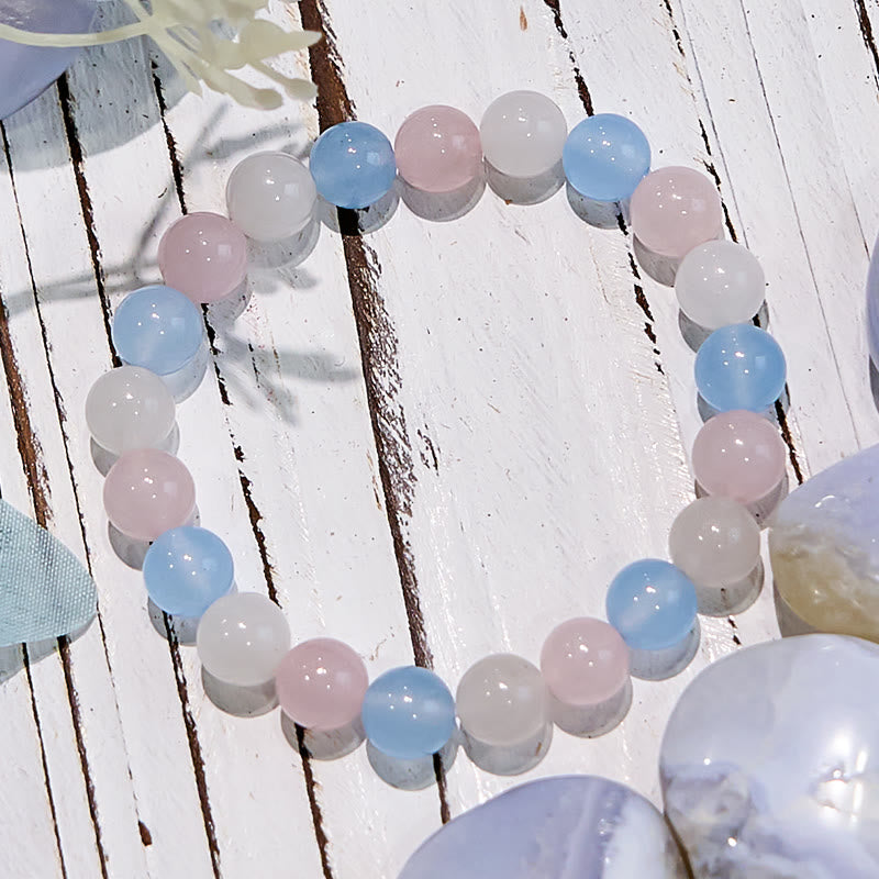 Bracelet en perles de jade blanc aigue-marine Olivenorma