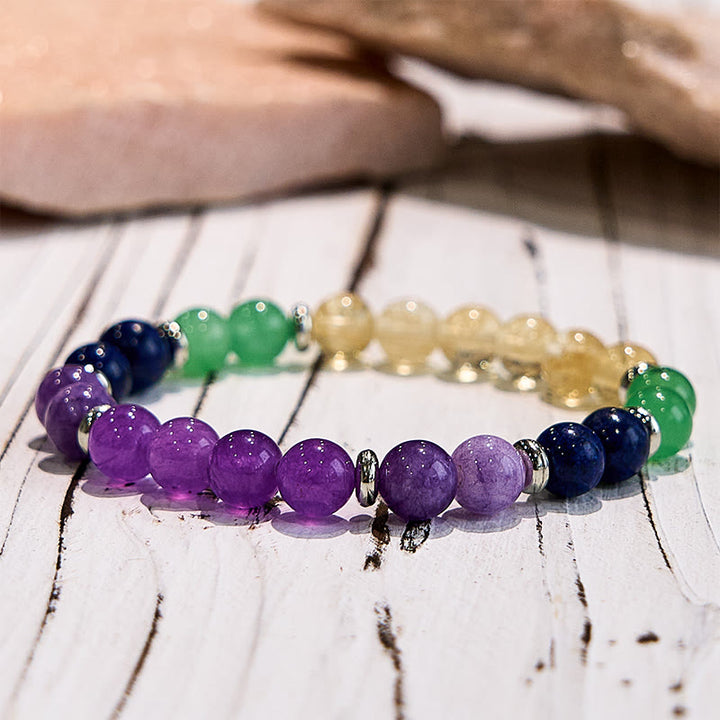 Bracelet de perles rondes en améthyste et citrine Olivenorma