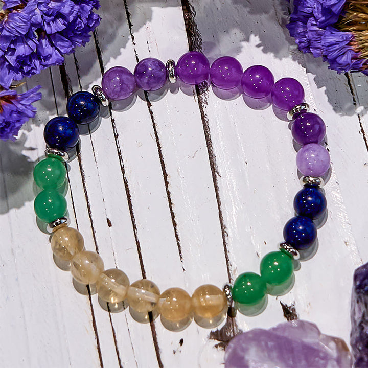 Bracelet de perles rondes en améthyste et citrine Olivenorma