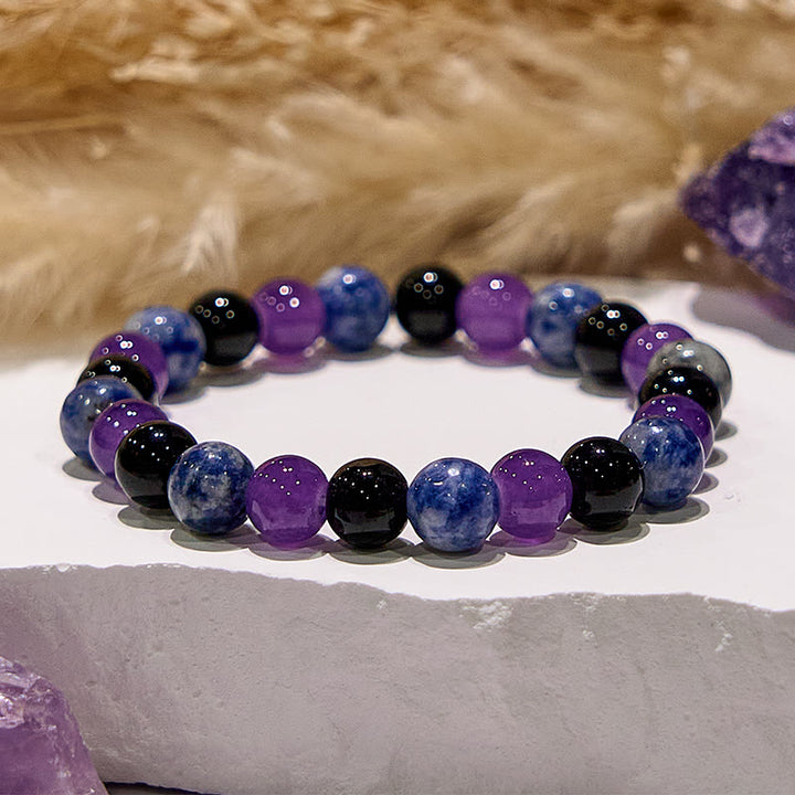 Bracelet Olivenorma Dark Style en améthyste, obsidienne et sodalite