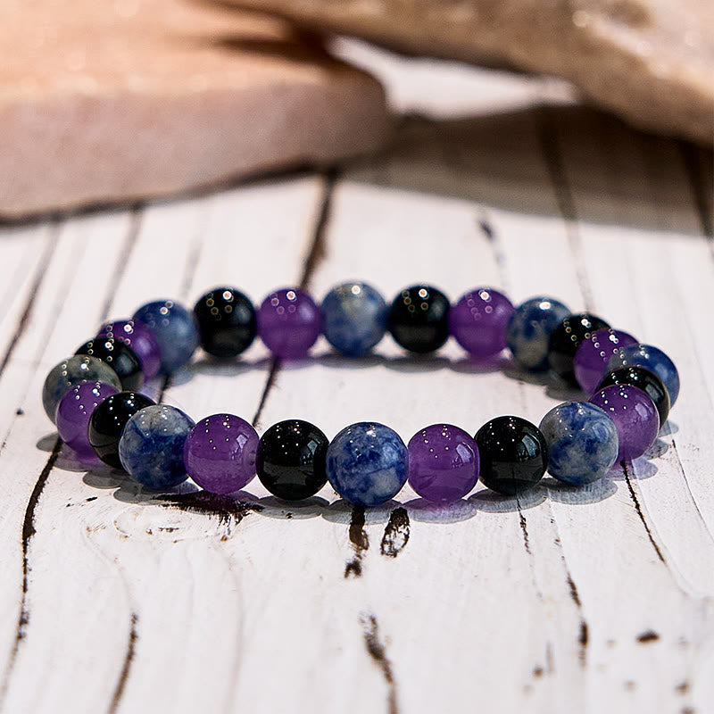 Bracelet Olivenorma Dark Style en améthyste, obsidienne et sodalite