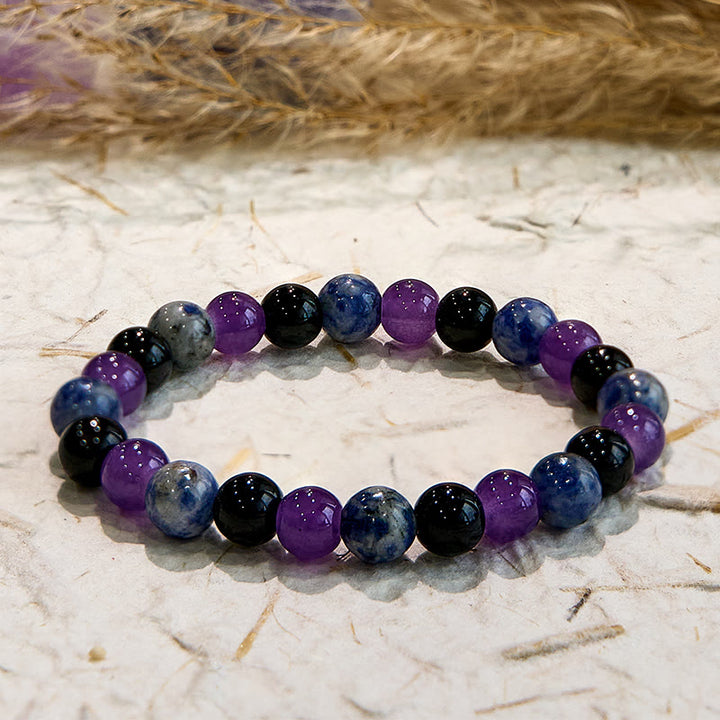 Bracelet Olivenorma Dark Style en améthyste, obsidienne et sodalite