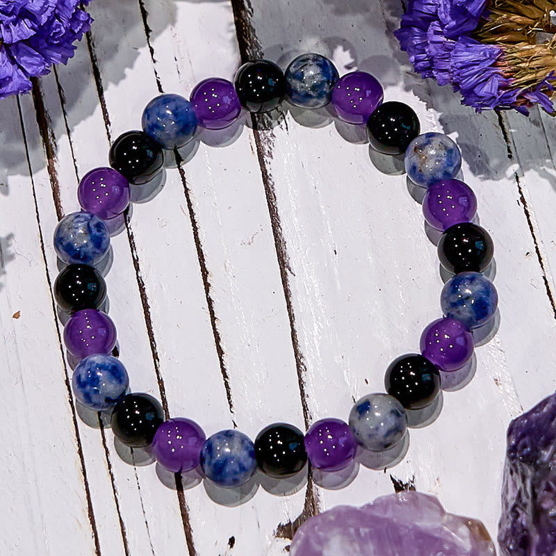 Bracelet Olivenorma Dark Style en améthyste, obsidienne et sodalite