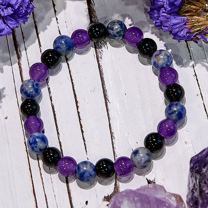 Bracelet Olivenorma Dark Style en améthyste, obsidienne et sodalite